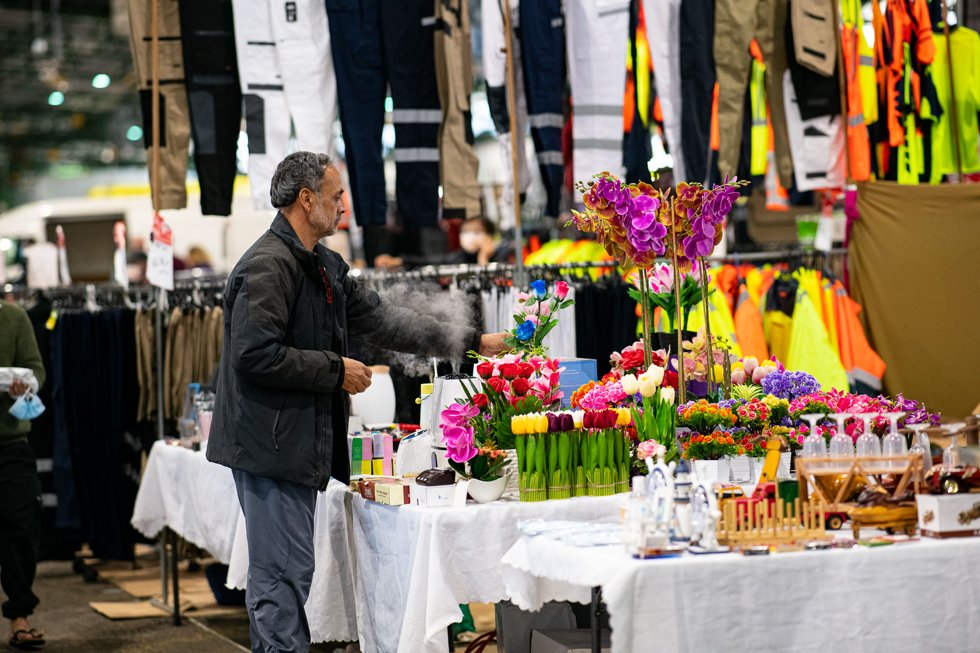 A trader sets up at Paddy's Markets Flemington on a Sunday